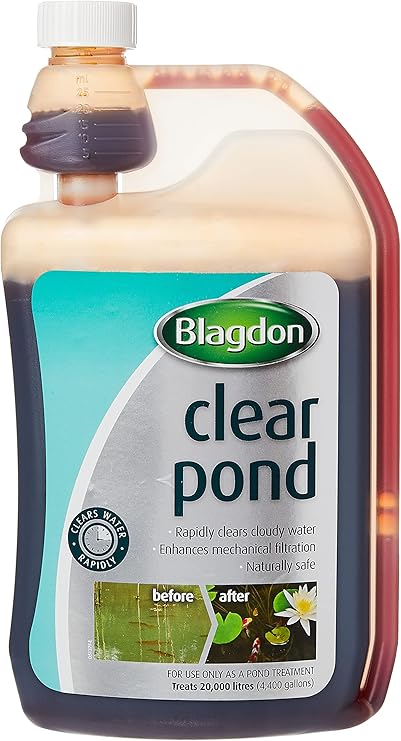 Blagdon Clear Pond Water Treatment, 1 Litre, Clears Dirty Green or Brown Cloudy Water Quickly, Natural, Wildlife Safe, Harmless to Fish and Filter Bacteria, 1L, Treats 20,000 Litres of Water
