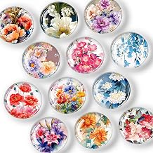 FINDMAG Refrigerator Magnets, 12 Pcs Glass Fridge Magnets for Festival, Flower Magnet for Fridge, Decorative Magnet Small Cute for Gift, Office, Home, Kitchen, Board, Locker, School