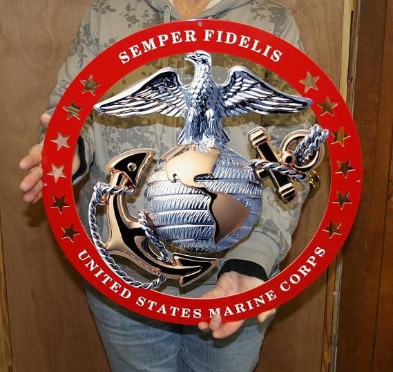 USMC Globe Round Semper Fidelis Metal Sign w/Red Officer Circle 19" x 19"