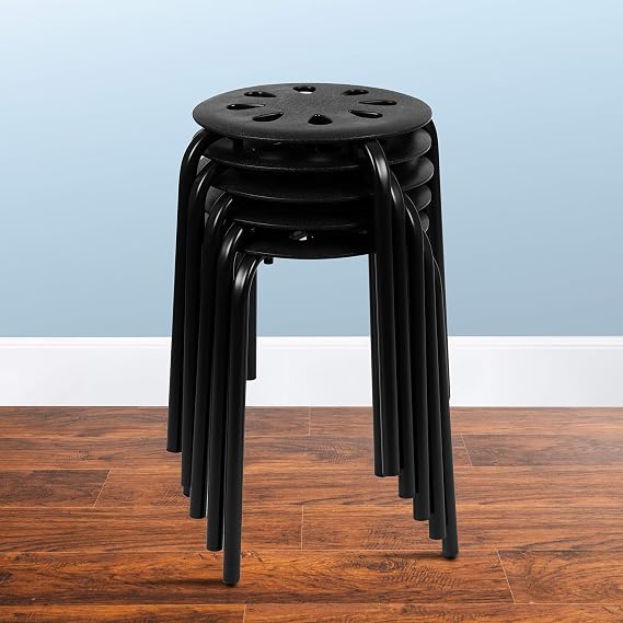 Classroom Essentials Plastic Nesting Stack Stools, 17.5" Height, Black (5 Pack)