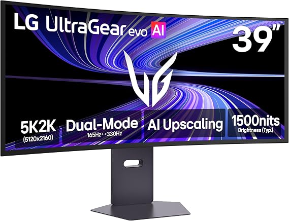 LG 39GX950B-B 39-inch Ultragear evo 5K2K WUHD (5120 x 2160) OLED Curved Gaming Monitor, Dual-Mode,165Hz, 0.03ms, NVIDIA G-Sync, FreeSync Premium Pro, DisplayHDR True Black 500, HDMI, DP, USB-C, Black