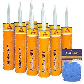 MasterSeal NP1 Aluminum Gray 10.1oz Polyurethane Sealant- Pack of 12 with AWF PRO Gloves. One Component, Flexible, Non Sag, Elastomeric Acoustic Sealant