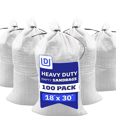 DURASACK Large Heavy Duty Sand Bags with Tie Strings Empty Woven Polypropylene Sandbags for Flood Control with 1600 Hours of UV Protection, 50 lbs Capacity, 18x30 inches, White, 100 Count