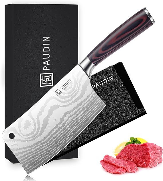 PAUDIN Cleaver Knife 7 Inch, Ultra Sharp Meat Cleaver, High Carbon Stainless Steel Butcher Knife with Wood Handle, Gifts for Men