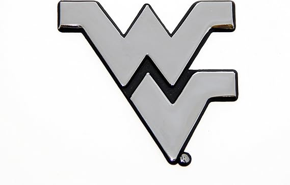 WVU Mountaineers Metal Auto Emblem - Chrome, Silver - Universal Fit - Car Compatible