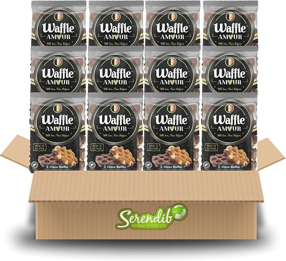 Waffle Amour CHOCO WAFFLES | 5 waffles with sugar pieces dipped in a chocolate flavoured coating in one Pack | Belgium Breakfast Treat | Crispy, Sweet, and Enjoyable (12 Packets)