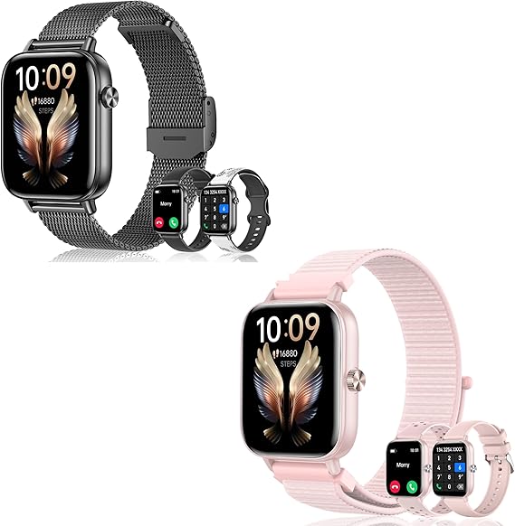 Smart Watches for Women,1.83" HD Watch with Calls and Messages/Heart Rate/Sleep/Female Cycle,Fitness Tracker Smartwatch for Android/iOS Compatible,Gold & Pink