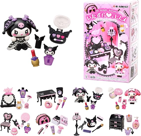 Hamee RE-Ment Blind Box Sanrio - My Melody & Kuromi Cosmetics - 1 Pc. | Cute Blind Box Diorama Miniature Figure Set, Collectible Display Figure, Birthday Gift, Party Favor, Home Decor