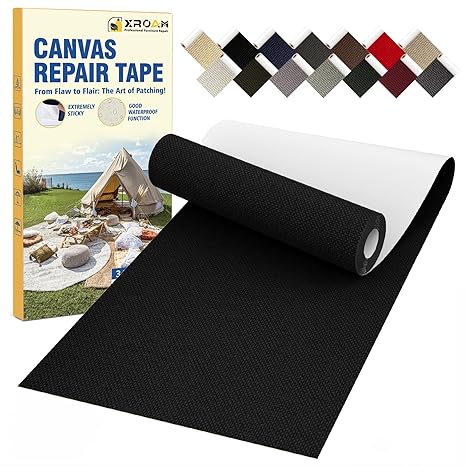 Canvas Repair Tape, 3.2 x 63 Inch Waterproof Heavy Duty Fabric Tape for Furniture, Self Adhesive Canvas Repair Patches for Boat Covers, Sofas, Tents, Louge Chairs, Canopy, Awning Black