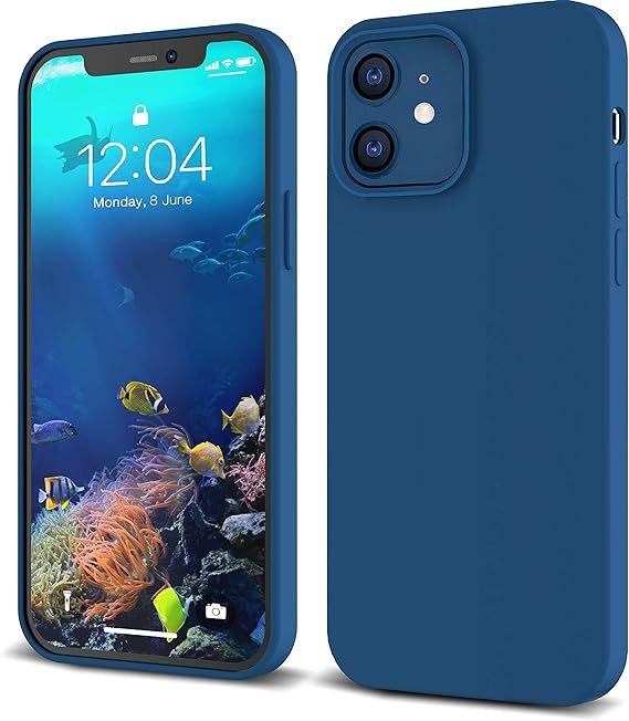 IceSword iPhone 12 Mini Case - Thin Liquid Silicone, Matte Blue, Soft Silk Cloth, Gel Rubber Full Body, Cool Shockproof Protection
