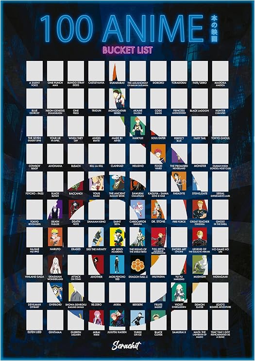 scrachit Top 100 Anime Scratch Off Poster - 23x17 - Challenge Bucket List