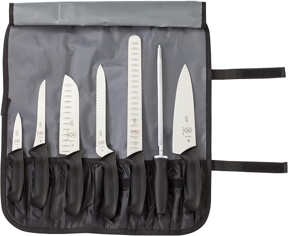 Mercer Culinary Millennia 8-Piece Knife Roll Set, Black Handles