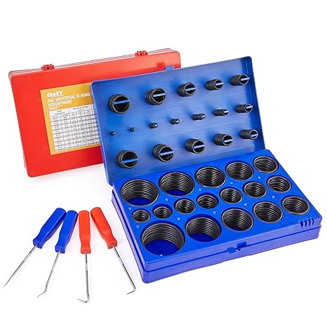 OMT 826pc Universal O Ring Assortment Kit, Nitrile Rubber in 32 Sizes | SAE & Metric Sizes For Automotive & Plumbing Repairs; 407 SAE And 419 Metric Pieces; 4 PC Pick & Hook Set Included