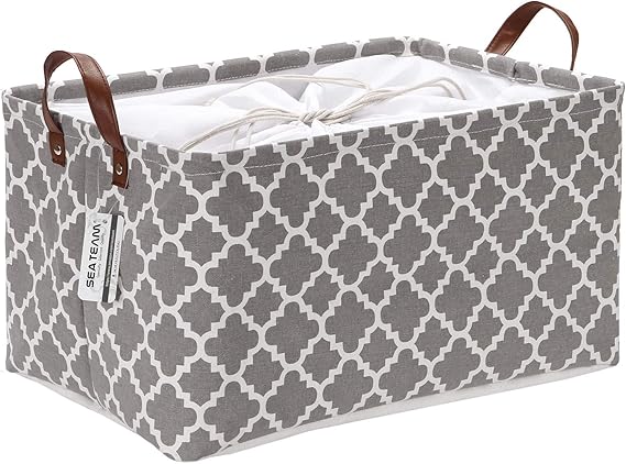 Sea Team Geometric Moroccan Canvas Collapsible Storage Bin PU Handles