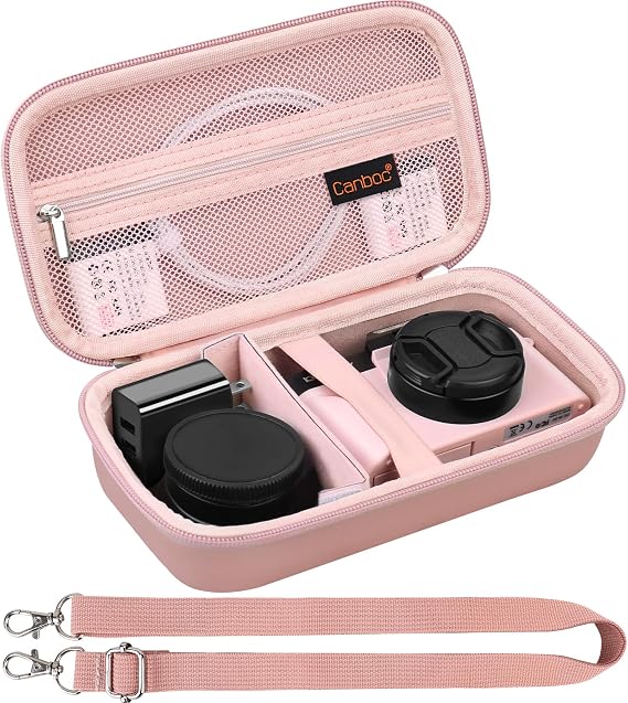 Canboc 4K Digital Camera Case for Femivo/brewene/zheozeig/VETEK 4K Vlogging Camera, Vlogging Camera Bag with Removable Shoulder Strap, Mesh Pocket fit Lens, Battery, Cable, Rose Gold (Case Only)