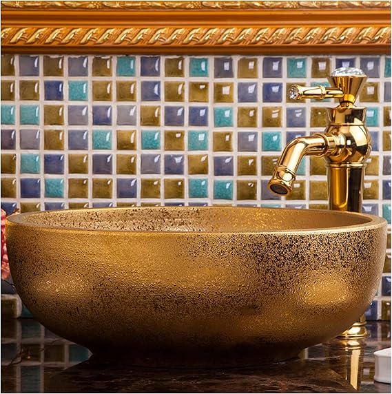 Vessel Sink Hotel Art Sink for Outdoor Bistro-Bathrooms Ceramic Wash Basin,Round Vessel Sinks for Bathrooms Counter Top Mounted Round Vessel Sink,No Overflow Sinks(K)