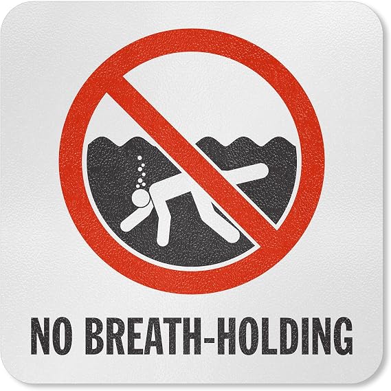SmartSign No Breath-Holding Adhesive Pool Marker with Graphic, 20 mil Laminated Vinyl with Anti-Skid Pebbled Surface, 5.75" x 5.75", Red, Black, and White, Made in USA