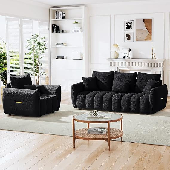 2 Piece Teddy Living Room Sofa Set,Boucle 3 Seater Sofa & Single Sofa Chair