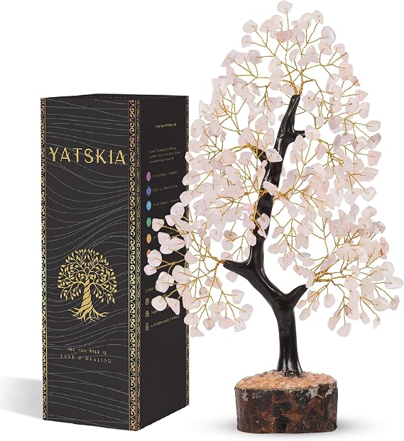 Rose Quartz Crystal Tree of Life - Chakra and Reiki Decor, Healing Gifts for Women, Pink Tree Decoration 10-12 Inch
