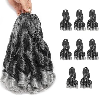 8 Packs French Curly Braiding Hair 14 Inch French Curl Braiding hair Pre Stretched Loose Wavy Bouncy Braids Synthetic Hair ExtensionsT-Grey