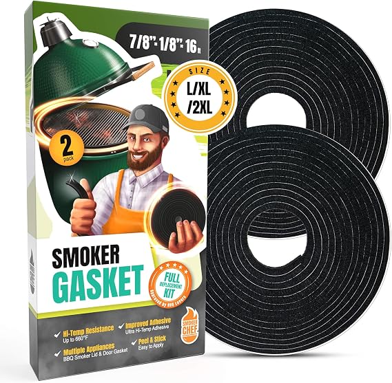 Big Green Egg Gasket Replacement Large/XL/XXL - 2-Pack x 8 FT Smoker Gasket Seal - BGE Gasket 7/8" x 1/8" Felt - Compatible with Big Green Egg - Accessories &amp; Parts for Grill by Smoker Chef