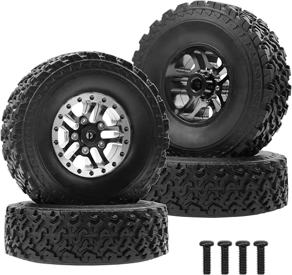 OD 2.75" Rubber Tires & Metal Beadlock Wheel Rims Compatible with MN Model MN82 LC79 MN78 D90 D91 D96 99S 1/12 WPL C14 C24 C34 C44 1/16 RC Car (Black)