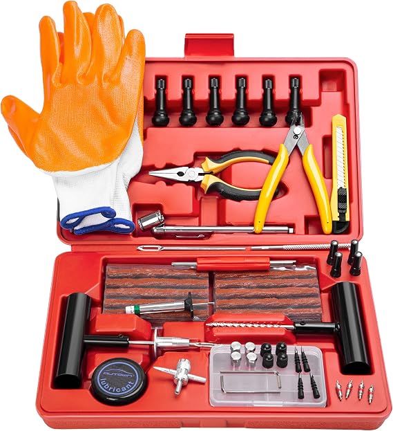 AUTOWN Flat Tire Repair Kits, 74 Pcs Universal Tire Plug Kit Heavy Duty Flat Tire Puncture Repair Kit for Cars, Trucks, Motorcycles, ATV,RV, Jeep, Tractor, Trailer