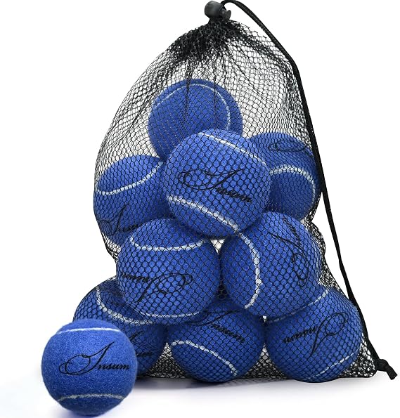 INSUM Bulk Tennis Balls, 12 Pack Extra Duty Practice Balls with Mesh Bag | High Bounce Rubber Core, Soft Felt, Beginner Practice, Dog Fetch Training, Outdoor Play