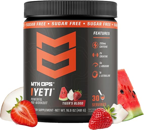 MTN OPS Yeti Pre-Workout Powder with Creatine, Tiger's Blood | 200mg Caffeine, Creatine, Beta-Alanine & BCAAs, Energy & Performance