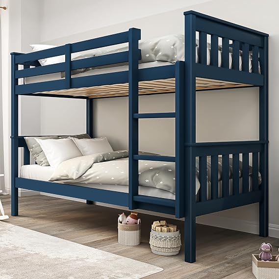 Blisswood Double Bunk Bed, 3ft Single Bed Frame with Ladder, Extra Strong & Durable, Wooden Kids bunk beds Twin Sleeper for Kids, Children, Adults, Double Bed Frame With Under Bed Storage (Blue)