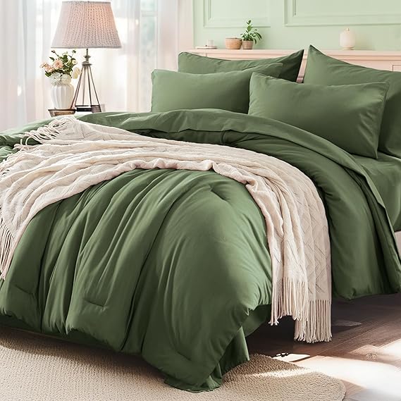 Anluoer King Size Comforter Set, 7 Piece Bed in a Bag King Bedding Sets