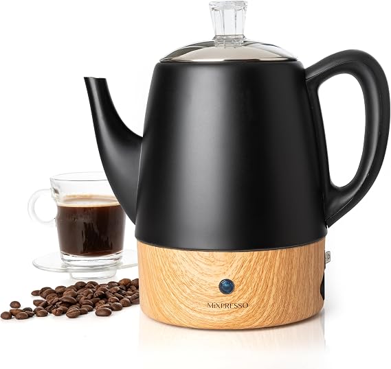 Mixpresso 4 Cup Black Small Electric Percolator Coffee Pot, Stainless Steel