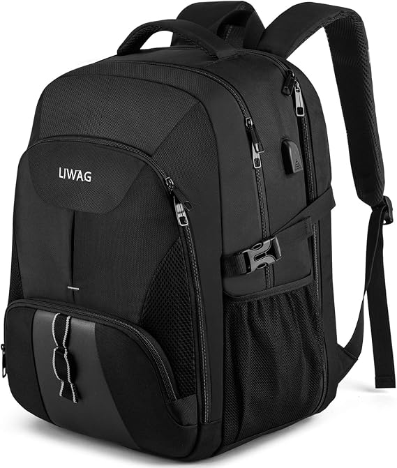 18.4 Laptop Backpack for Men,55L Waterproof Extra Large Travel Backpack Work Bag with USB Charging Port,TSA Big Business Computer Rucksack for Men,Water Resistant Anti Theft College School Bag - Black