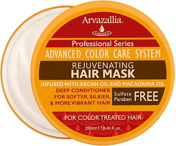 Arvazallia Rejuvenating Hair Mask for Color Treated Hair with Argan Oil | Sulfate Free Deep Conditioner, Extends Color Life, Repairs Damage, Moisturizes and Leaves Hair Soft, Silky & Easy to Manage