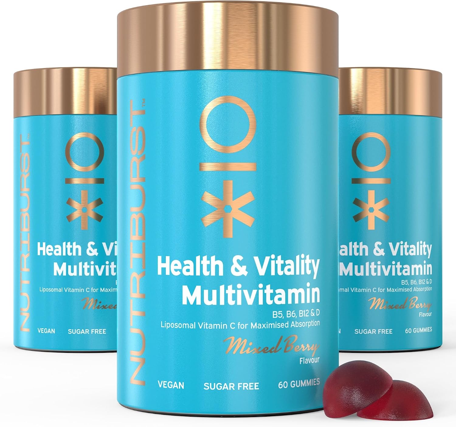 Nutriburst - Vegan Multivitamins Gummy Vitamin C B5 B6 B12, D - Multi Pack 3 x 60s Chewable Gummies - Sugar-Free Supplement - Healthy Nutrition Suitable for Vegetarians &amp; Vegans
