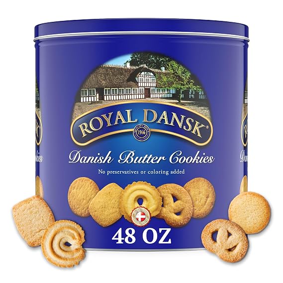 Royal Dansk Danish Butter Cookies, 48oz Exclusive Tin, Traditional Assortment, Made with Real Butter, Perfect for Sharing with Recyclable Tin
