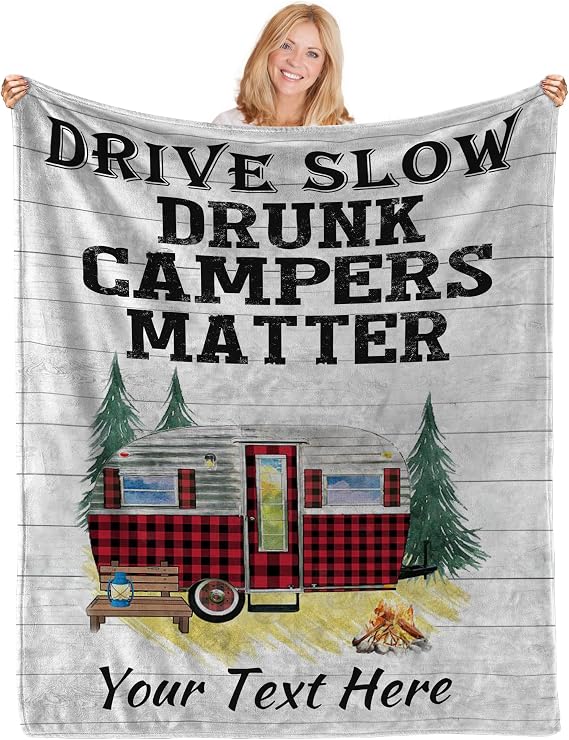 Custom Camping Blanket for Camper - Personalized Name Blanket, Customized RV Accessories Personalized Camper Gifts Soft and Warm Flannel Travel Blanket for RV(30"x40")