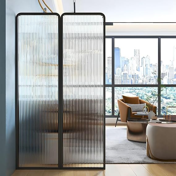 Modern Room Divider , Metal Glass Partition, Folding Privacy Screens, Decorative Freestanding 4 Panel for Room Separation and Partitioning