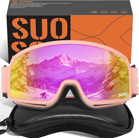 suoso OTG Ski Goggles for Men and Women, UV400 Protection Anti Fog Snowboard Goggles for Youth Adult Helmet Compatible