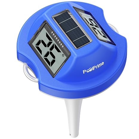 Solar Digital Pool Thermometer Dual-Screen Pool Thermometer – Easy-Read, Floating Digital Thermometer, IPX7 Waterproof for Hot Tubs, Cold Tubs & Swimming Pools(Dark Blue)