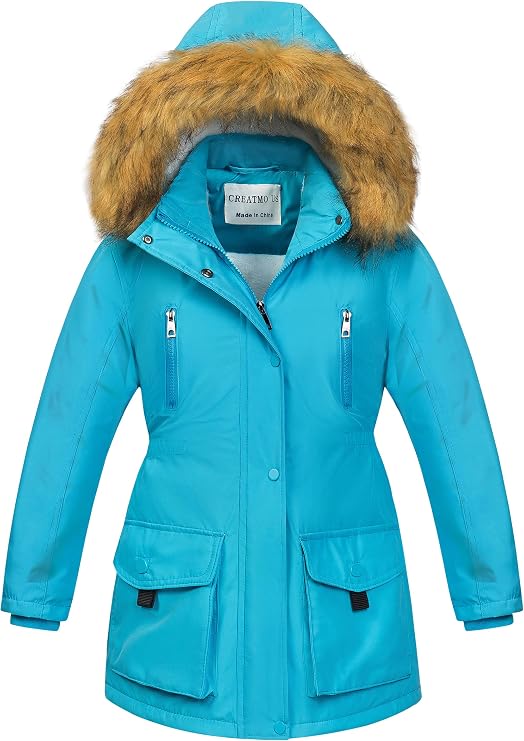 Girl's Sherpa Long Winter Coat Thicken Warm Parka Durable Waterproof Puffer Ski Jacket
