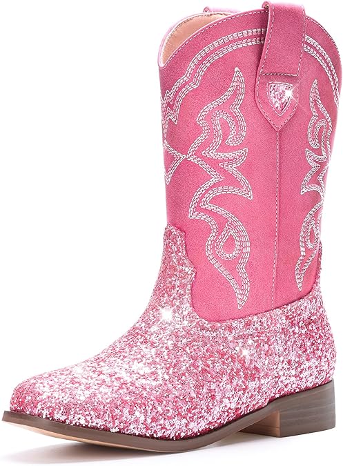 Choiran Cowboy Boots for Girls and Boys - Western Cowgirl Boots Unisex Mid Calf Riding Shoes for Toddler Little Kid/Big Kid