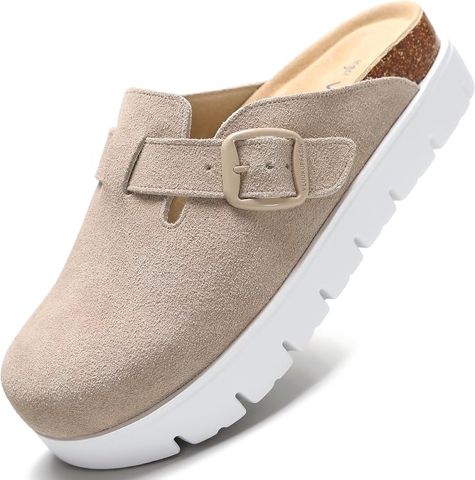 Women's Suede Platform Clogs Chunky Mules Slip On