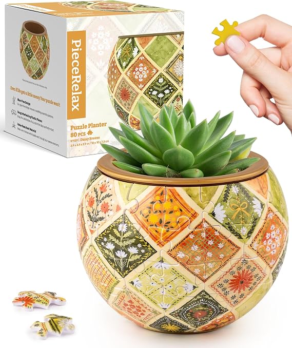 PieceRelax 3D Puzzle Planter 80 Pieces - Daisy Breeze, for Mom, Home Decor Flower Pots for Indoor Cactus, Succulents Pots [K1129]