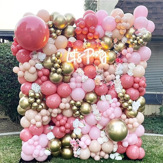Orgnafey Retro Dusty Pink Balloons Garland Kit 171Pcs Pastel Light pink Nude Metallic Gold Balloon Arch For Wedding Valentine's Day Princess Bridal Engagement Baby Shower Birthday Party Decorations