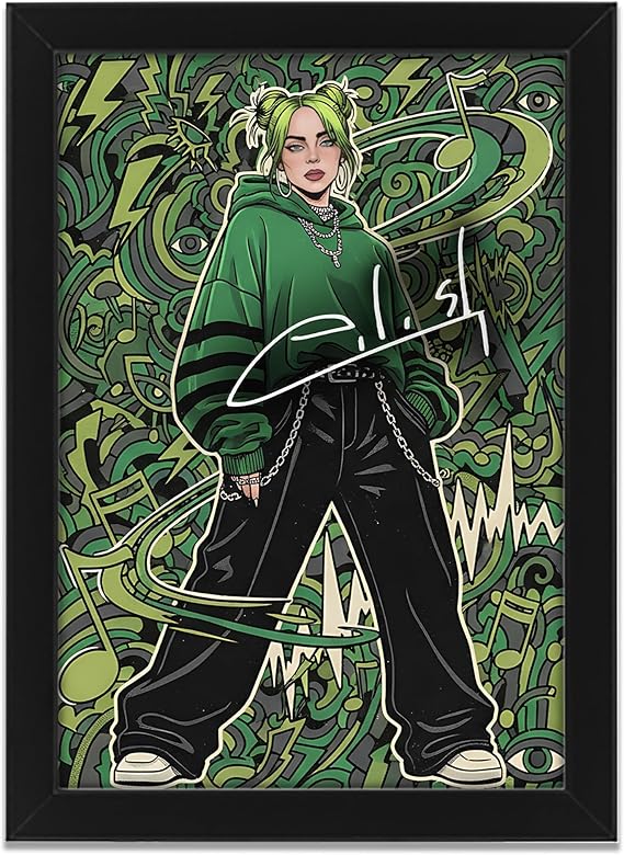 AllStarMedia Tribute to Billie Eilish Inspired Retro Style Poster Print – Limited Edition Fan Art Gift | Music Wall Art | A4 Framed Without Mount