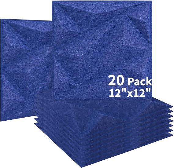 Art3dwallpanels Acoustic Panels, Blue, 20 Pack, 12 X 12 Inch | 20 Pack, Soundproof Wall Panels, Sound Dampening, 3D Wall Panels, Sound Absorbing, Flame Retardant Formaldehyde Free