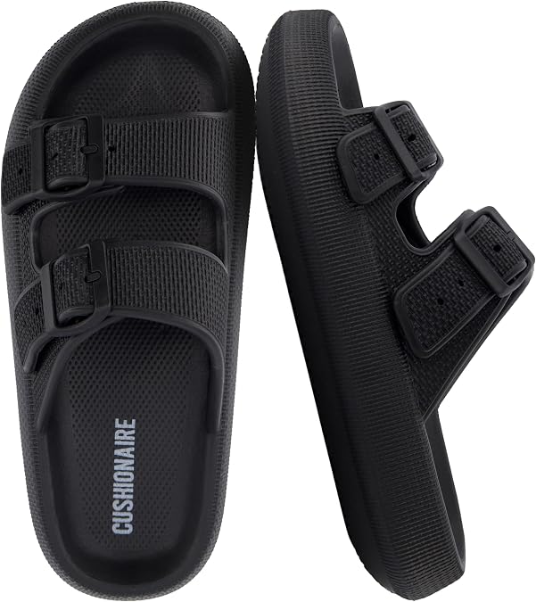 CUSHIONAIRE Fame Pillow Recovery Sandals for Women, Adjustable Double Buckle Waterproof EVA Cloud Slides for Women