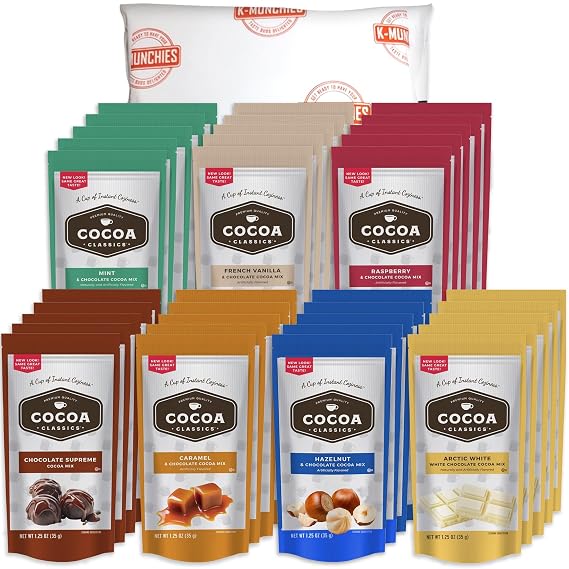Cocoa Classics Hot Chocolate Mix - 35 (1.25 oz) Assorted Hot Cocoa Packets - 7 x 5 Classic Flavors - Rich Creamy Flavors - Gift Sets