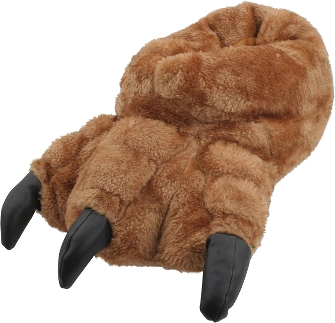 SlumberzzZ Mens Novelty Plush Monster Claw Slippers Brown
